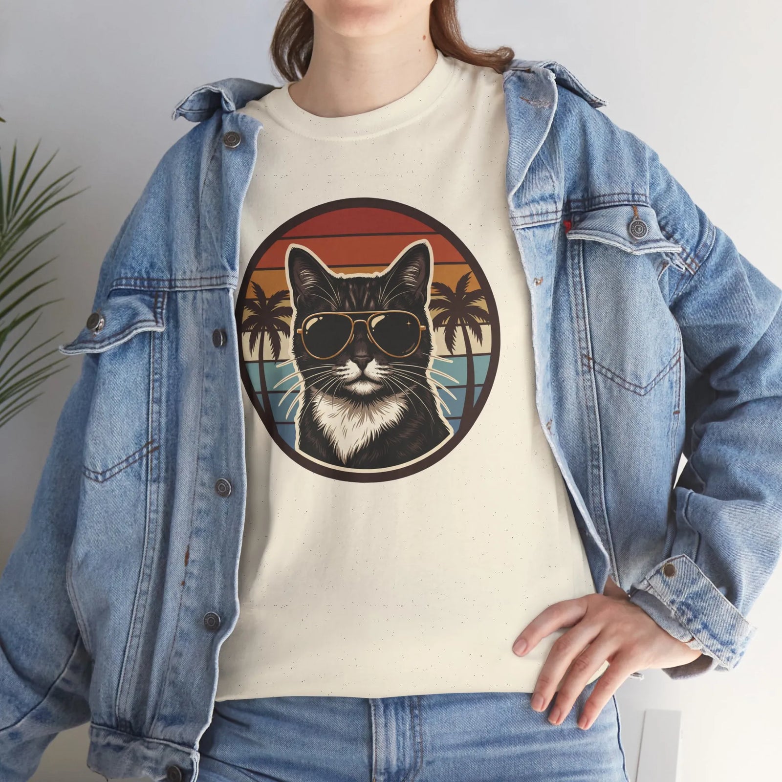 Tuxedo Cool Cats 70s Sunset Aviators T-Shirt - Heavy Cotton Classic Fit Tee - Unisex White