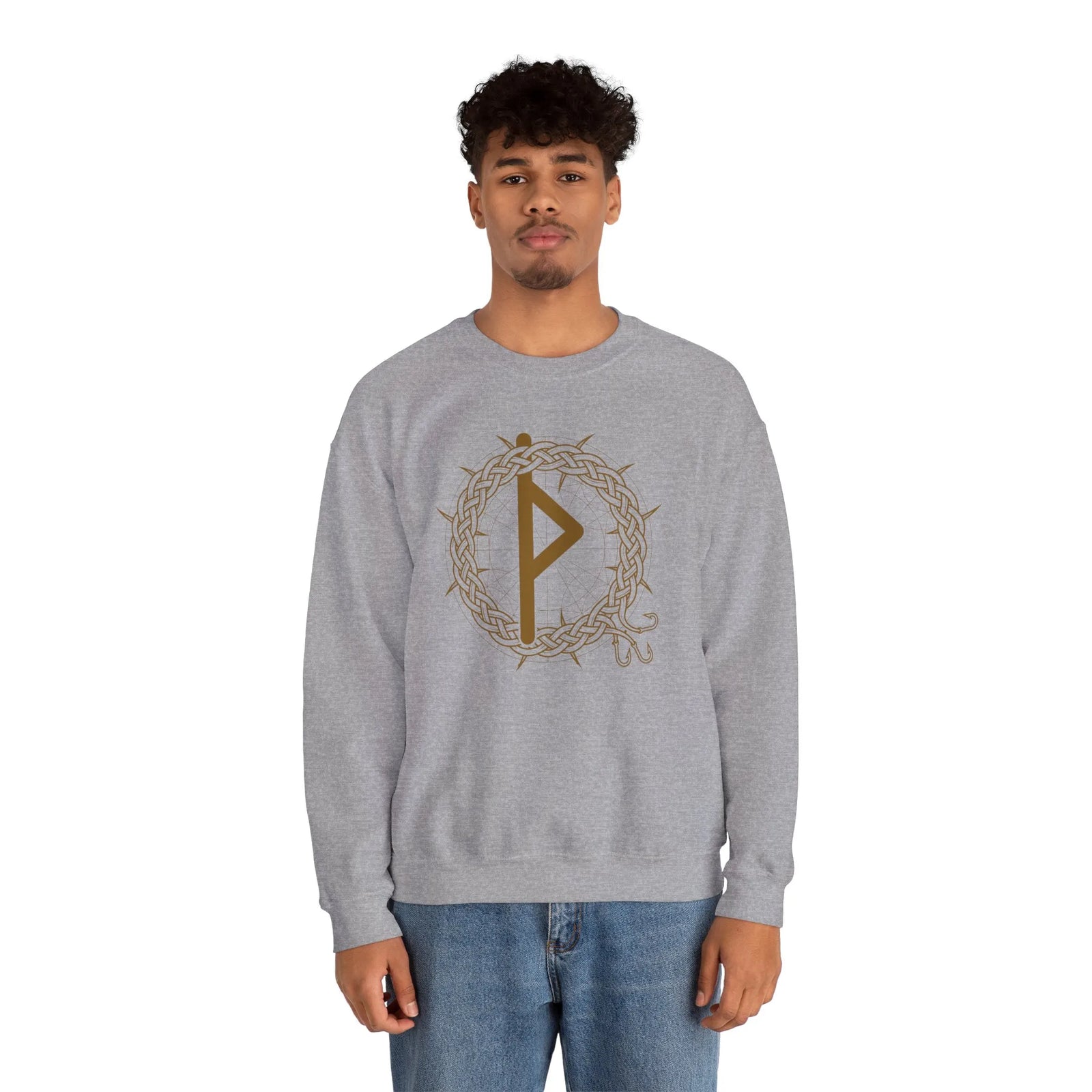 Thurisaz Rune Thorn Defense Sweatshirt - Heavy Blend Cotton Poly Crewneck - Unisex White