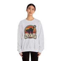 Black Cat Retro Sunset Sweatshirt - Heavy Blend Crewneck Fleece - Unisex White