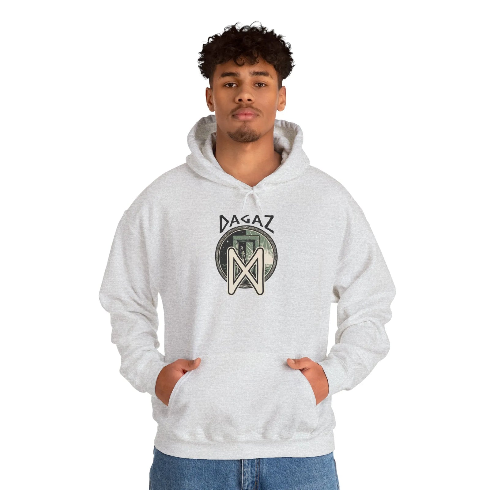 Dagaz Rune Threshold Graphic Hoodie - Soft Cotton Blend Pullover - Unisex White