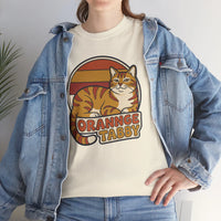 Retro 70s Sunset Orange Tabby T-Shirt - Heavyweight 100% Cotton Classic Fit - Unisex Off White