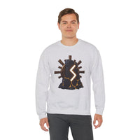 Sowulo Rune Sun Graphic Sweatshirt - Classic Fit Fleece Crewneck - Unisex White