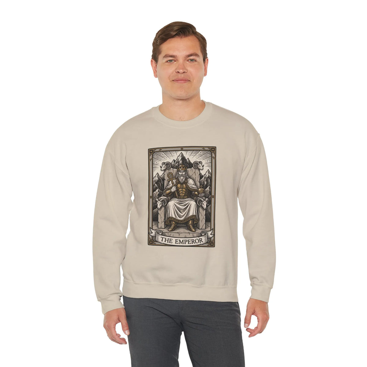 The Emperor Tarot Card Sweatshirt - Soft Durable Fleece Crewneck - Unisex White