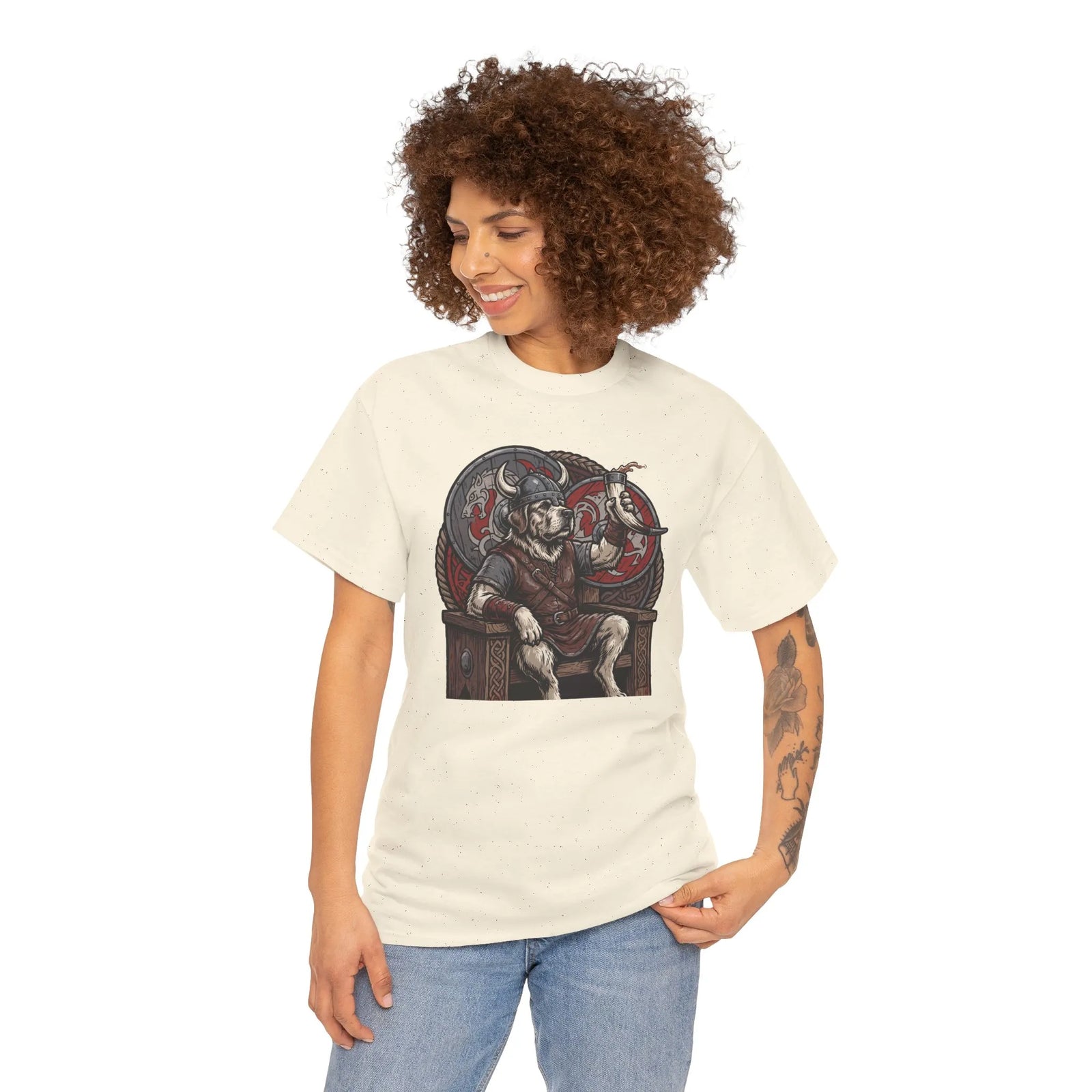 Viking Berserker Dogs Graphic T-Shirt - Heavy Cotton Classic Fit Tee - Unisex White