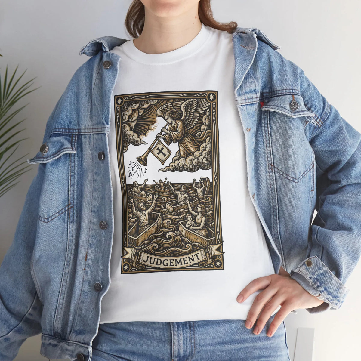 Judgement Angel Graphic T-Shirt - Heavy Cotton Classic Fit Tee - Unisex White
