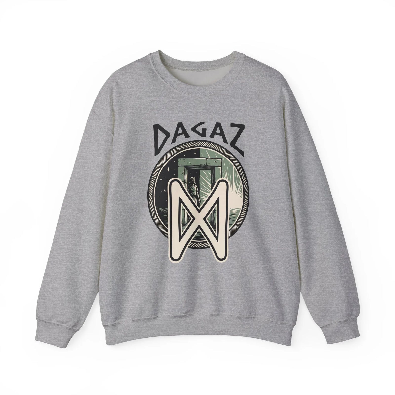 Dagaz Rune Dawn Dusk Graphic Sweatshirt - Heavyweight Cotton Poly Blend Crewneck - Unisex White