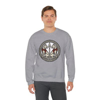 Odin's Wolves Geri & Freki Woodcut Sweatshirt - Heavy Blend Cotton Poly Crewneck - Unisex White