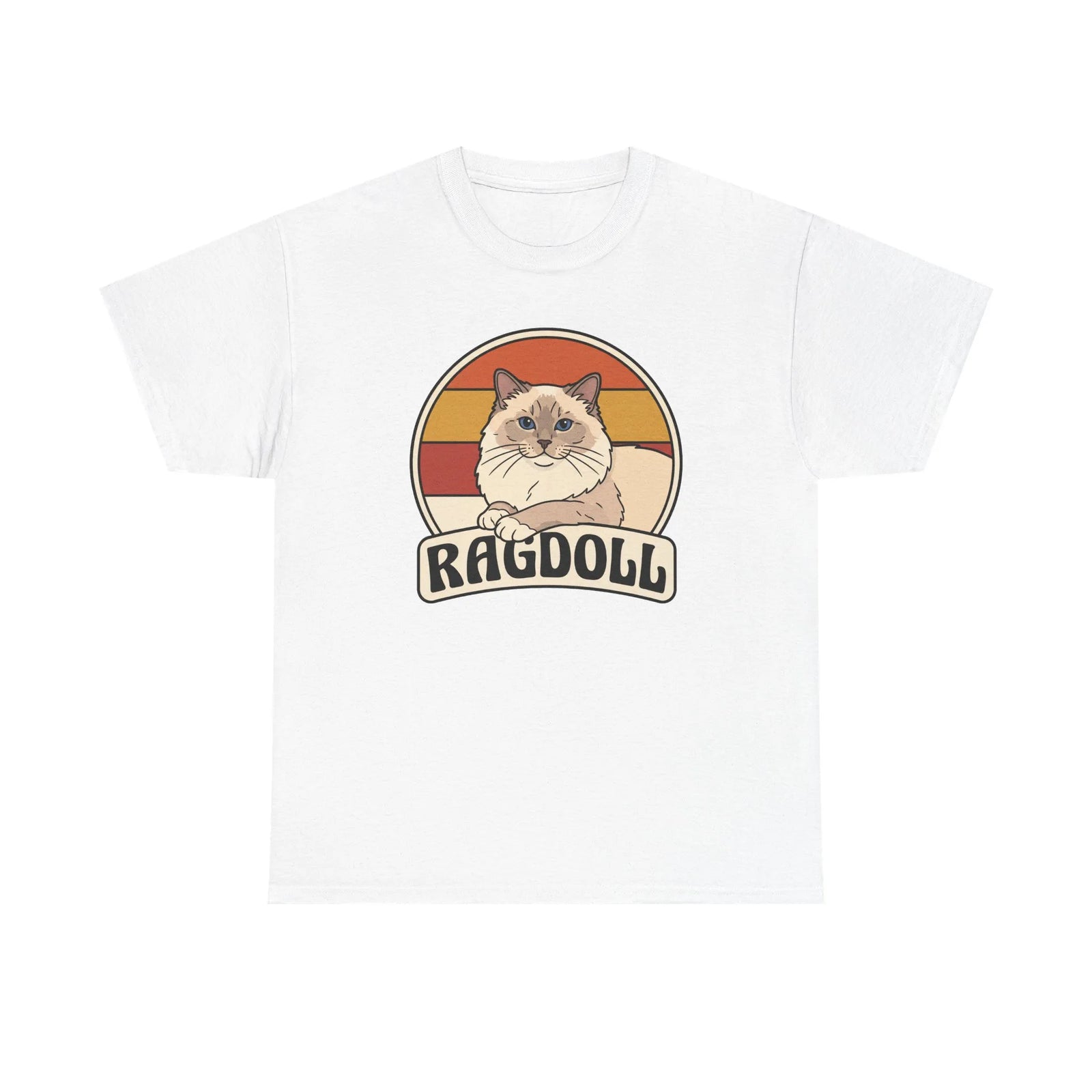 Ragdoll Cat Retro Sunset T-Shirt - Heavyweight Cotton Classic Tee - Unisex White
