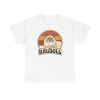 Ragdoll Cat Retro Sunset T-Shirt - Heavyweight Cotton Classic Tee - Unisex White