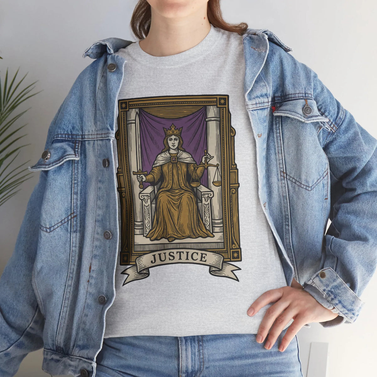 Justice Tarot Card Graphic T-Shirt - Heavy Cotton Classic Fit Tee - Unisex White