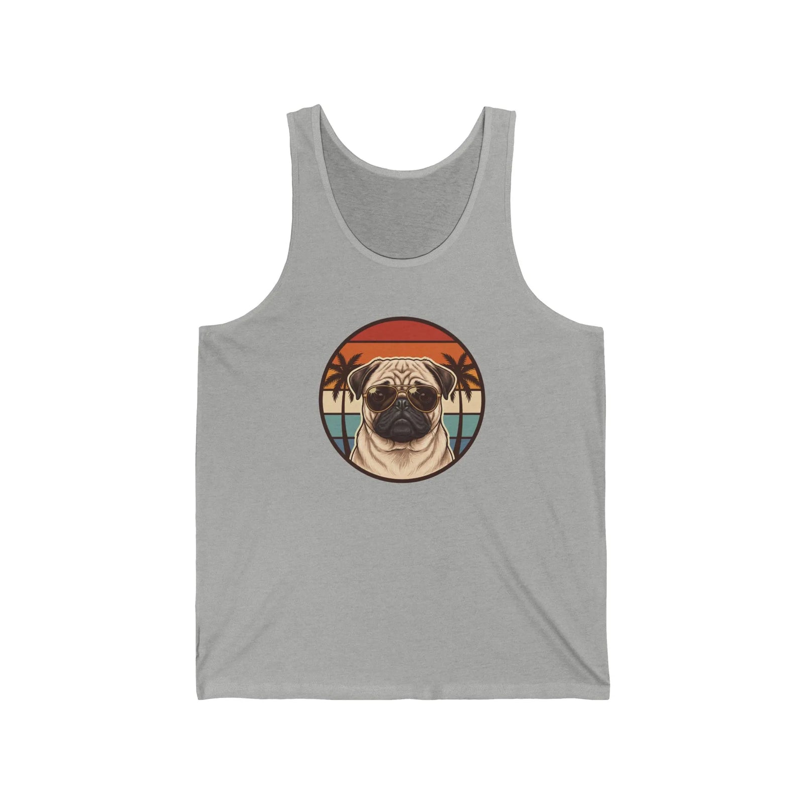 Pug 70s Sunset Aviator Tank Top - Lightweight Ringspun Cotton Jersey - Unisex Athletic Heather