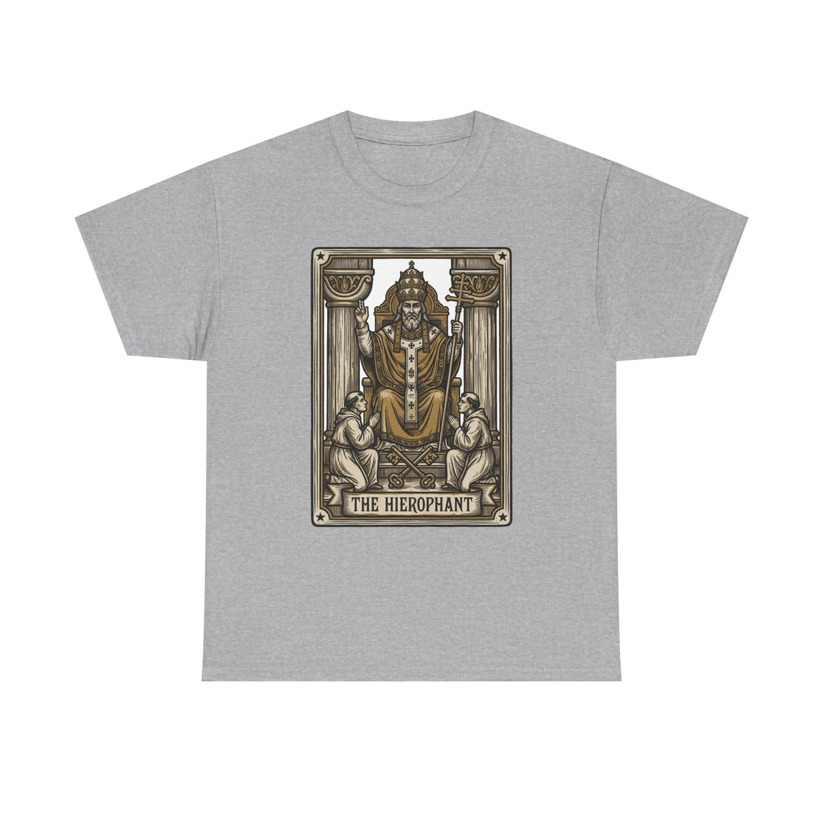 Hierophant Tarot Card Graphic T-Shirt - Heavy Cotton Classic Fit Tee - Unisex White