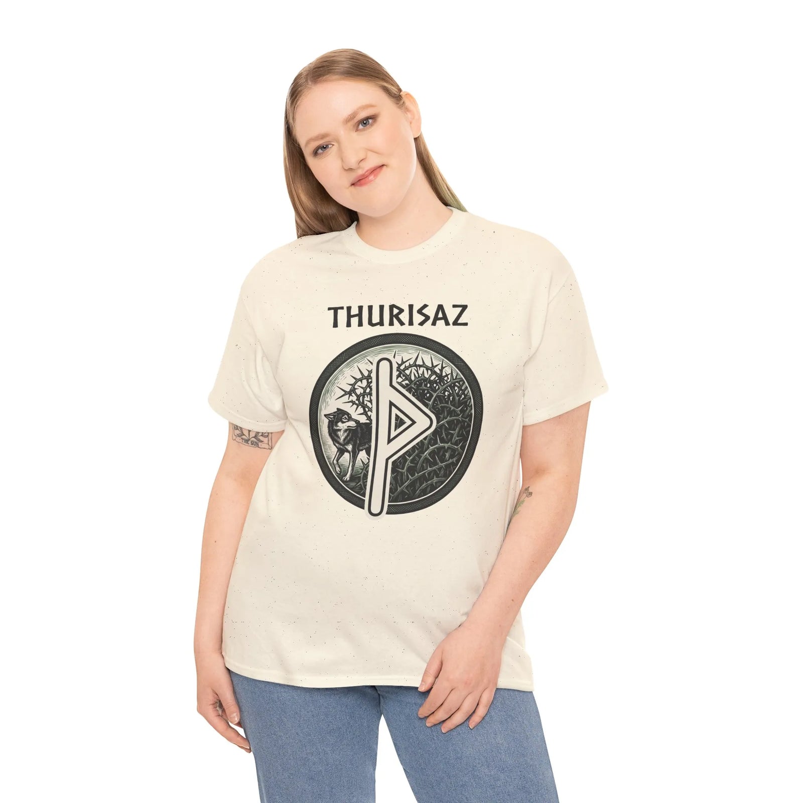 Thurisaz Rune Wolf Thorn T-Shirt - Medium Weight 100% Cotton Tee - Unisex White