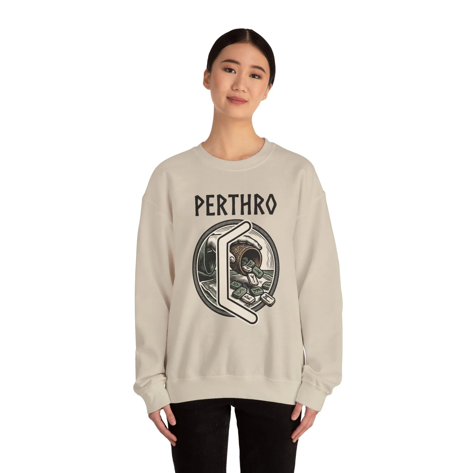 Perthro Rune Lot Cup Graphic Sweatshirt - Heavy Blend Fleece Crewneck - Unisex White