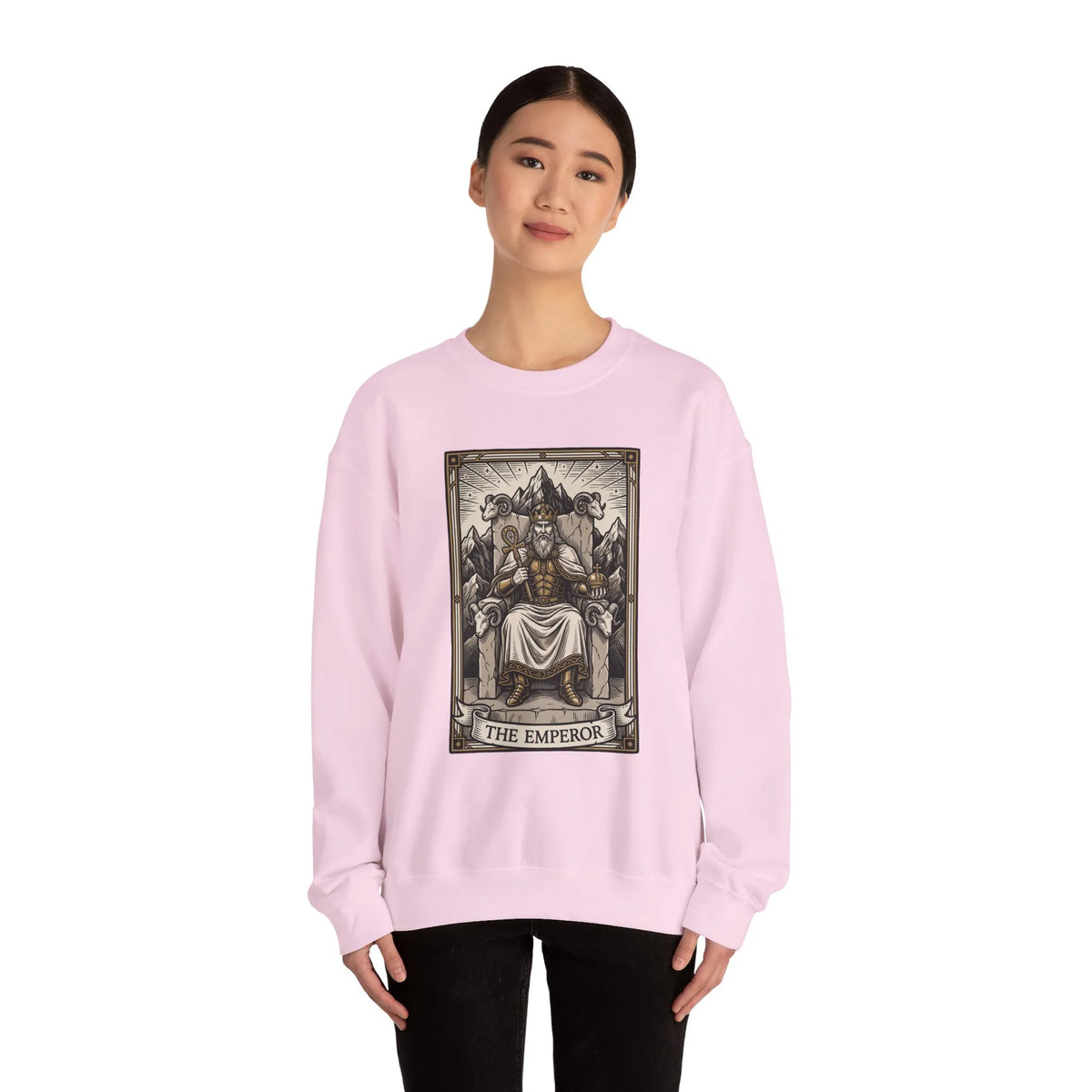The Emperor Tarot Card Sweatshirt - Soft Durable Fleece Crewneck - Unisex White