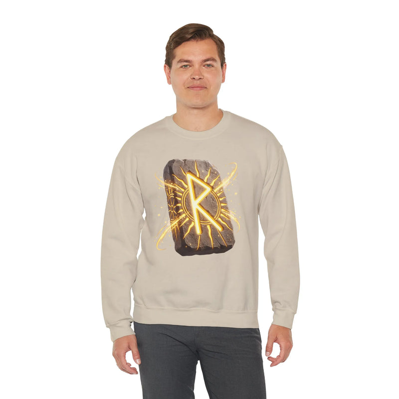 Raido Rune Journey Wheel Sweatshirt - Heavy Blend Classic Crewneck - Unisex White