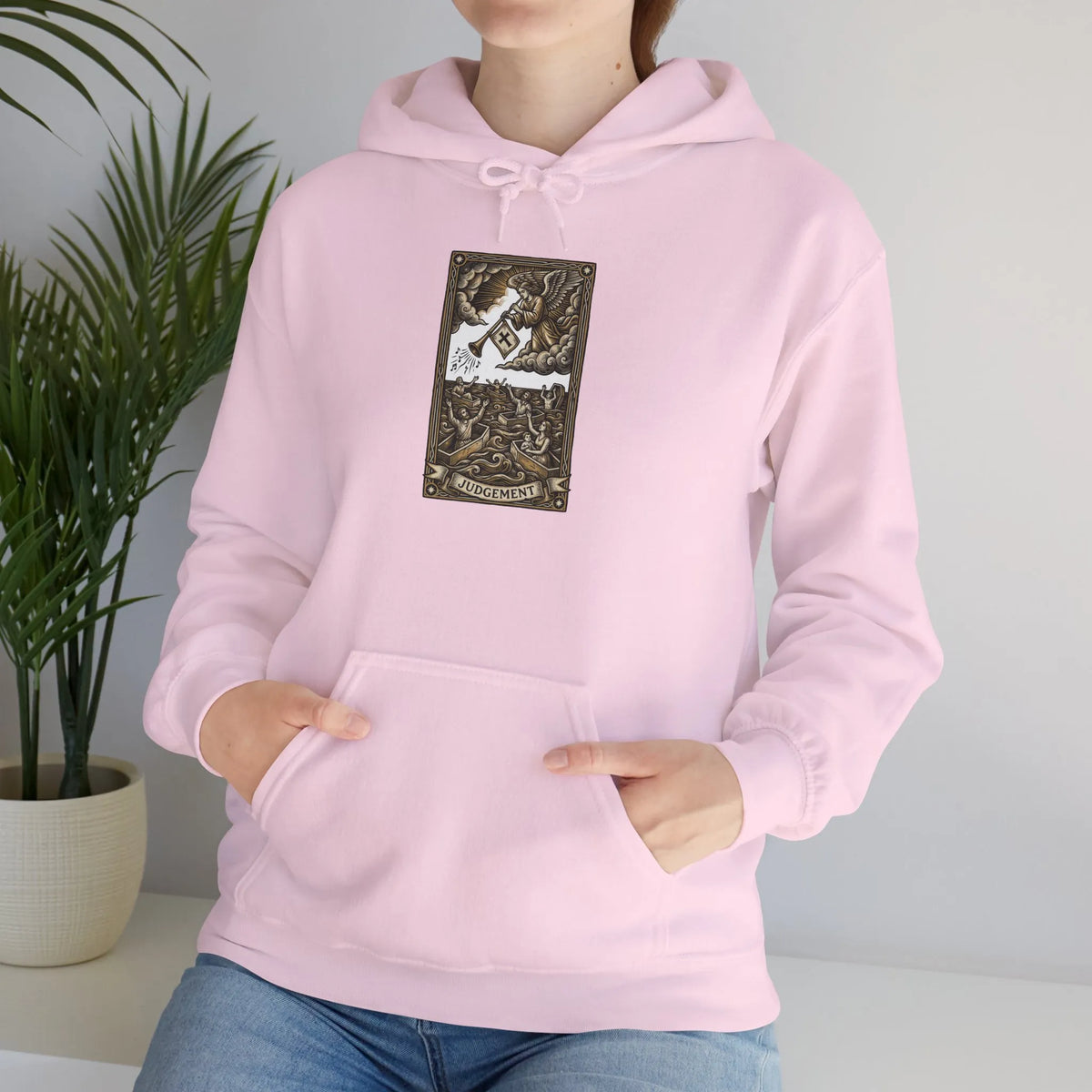 Judgement Tarot Card Graphic Hoodie - Heavyweight Cotton Blend Pullover - Unisex White