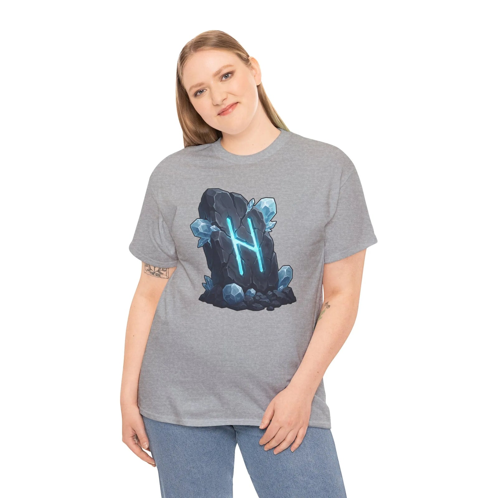 Hagalaz Rune Stone Graphic T-Shirt - Heavyweight Cotton Classic Fit - Unisex White
