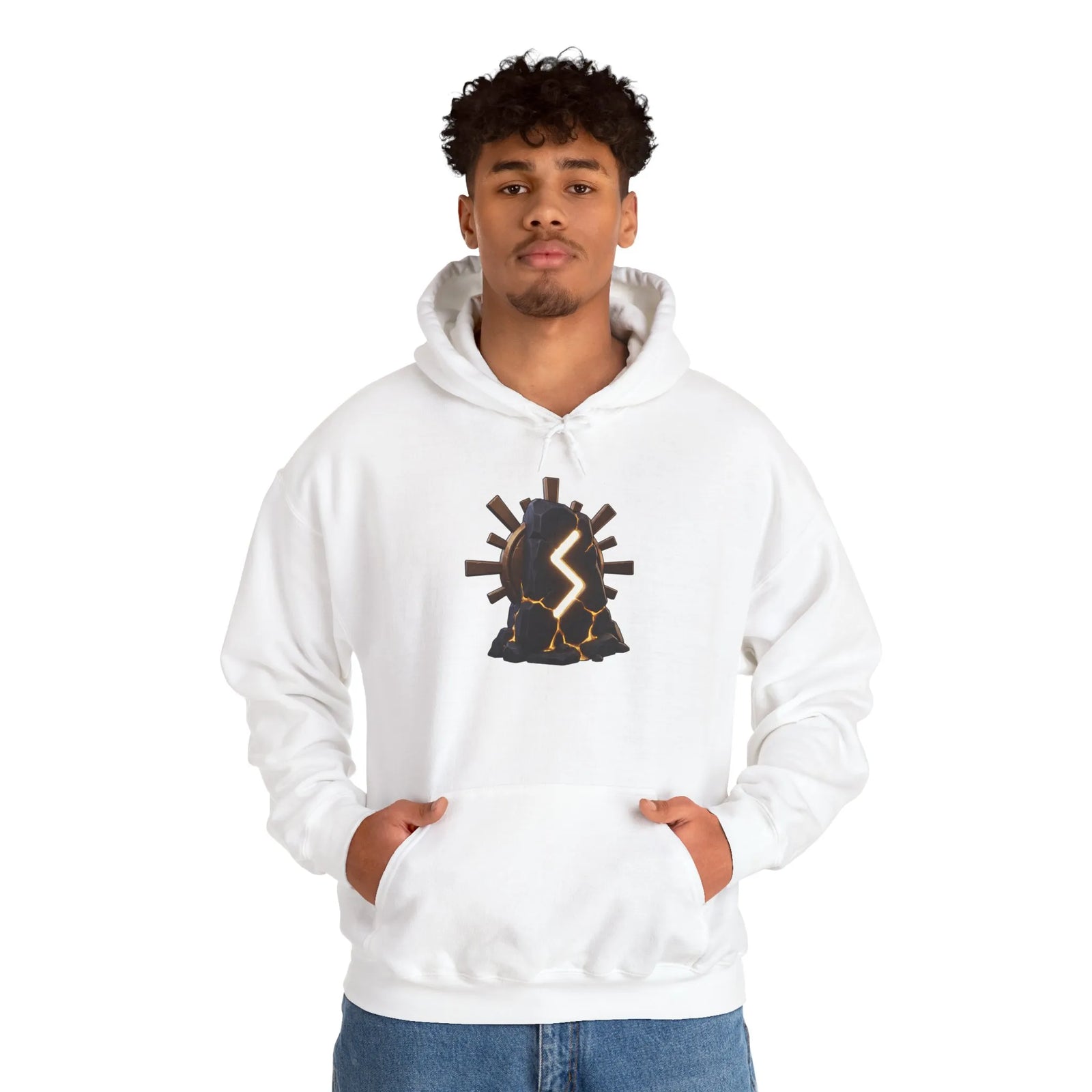 Sowulo Rune Sun Ray Hoodie - Heavy Blend Fleece Pullover - Unisex White