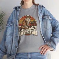 Norwegian Forest Cat Retro Sunset T-Shirt - Heavy Cotton Classic Fit Tee - Unisex White