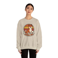 Shiba Inu Retro Sunset Graphic Sweatshirt - Heavy Blend Fleece Crewneck - Unisex White