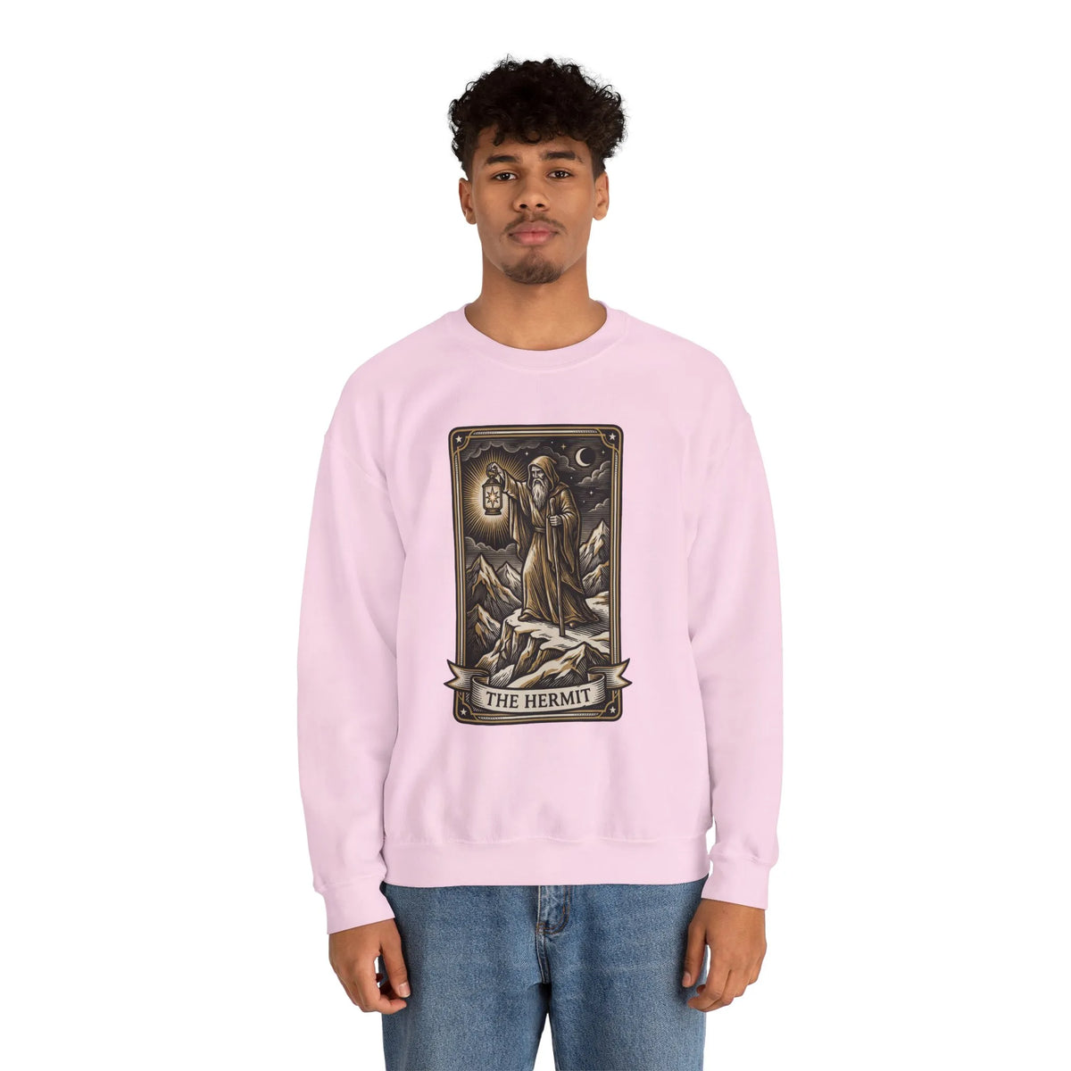 The Hermit Tarot Card Sweatshirt - Heavy Blend Crewneck Fleece - Unisex Off White