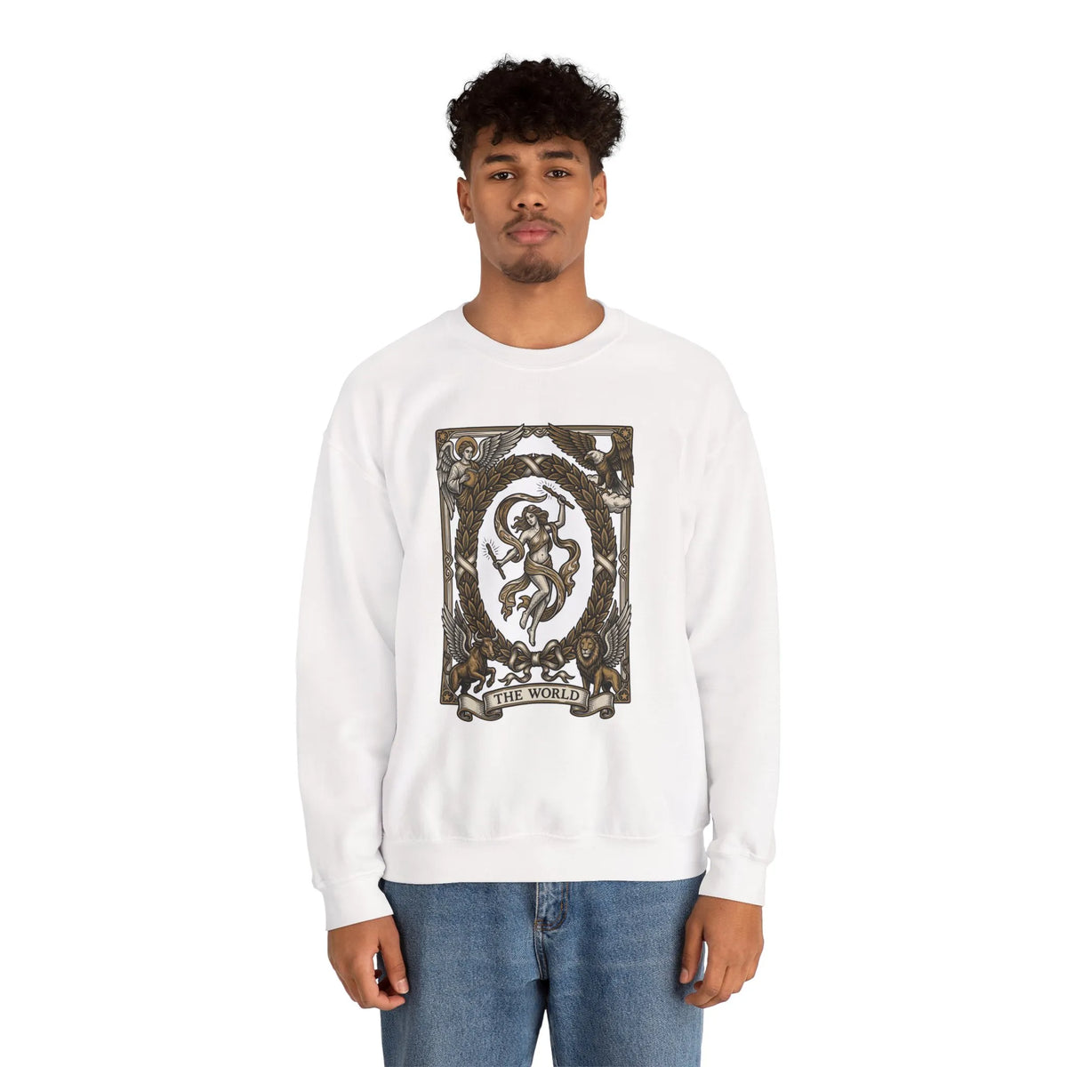 The World Tarot Card Sweatshirt - Heavy Blend Fleece Crewneck - Unisex White