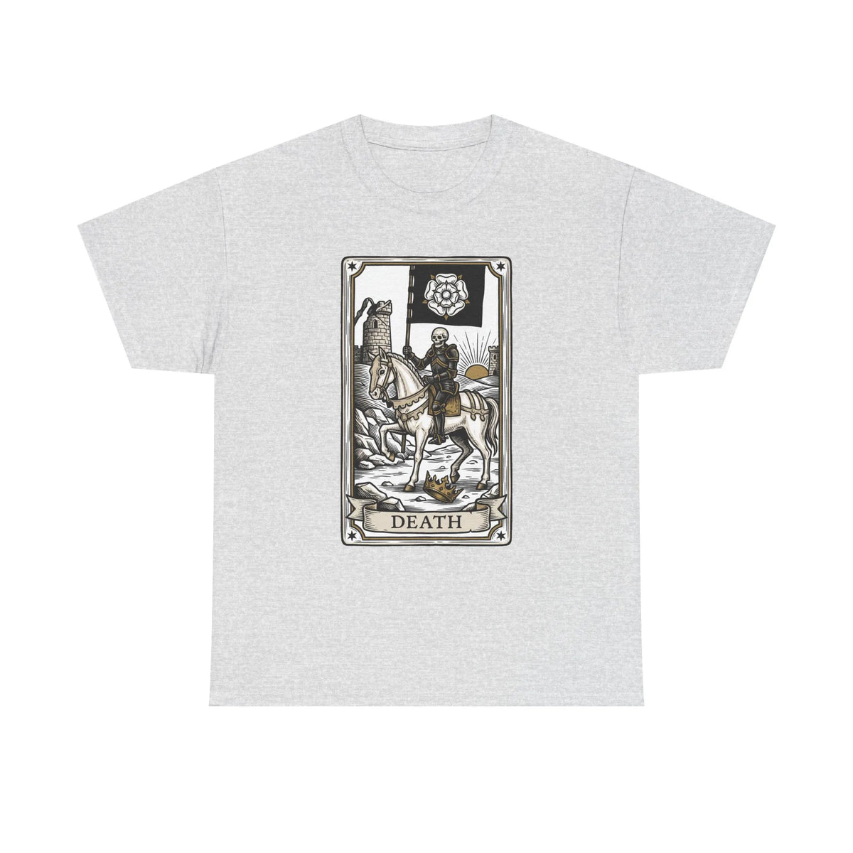 Death Tarot Card Knight Graphic T-Shirt - Heavyweight 100% Cotton Classic Fit Tee - Unisex White