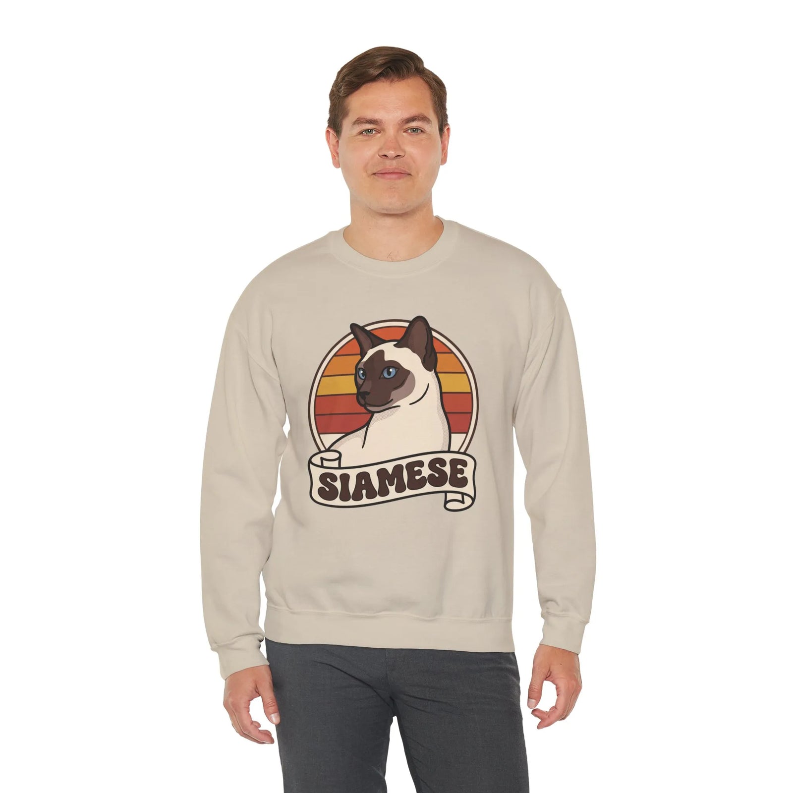 Siamese Retro 70s Sunset Sweatshirt - Heavy Blend Fleece Crewneck - Unisex Ash