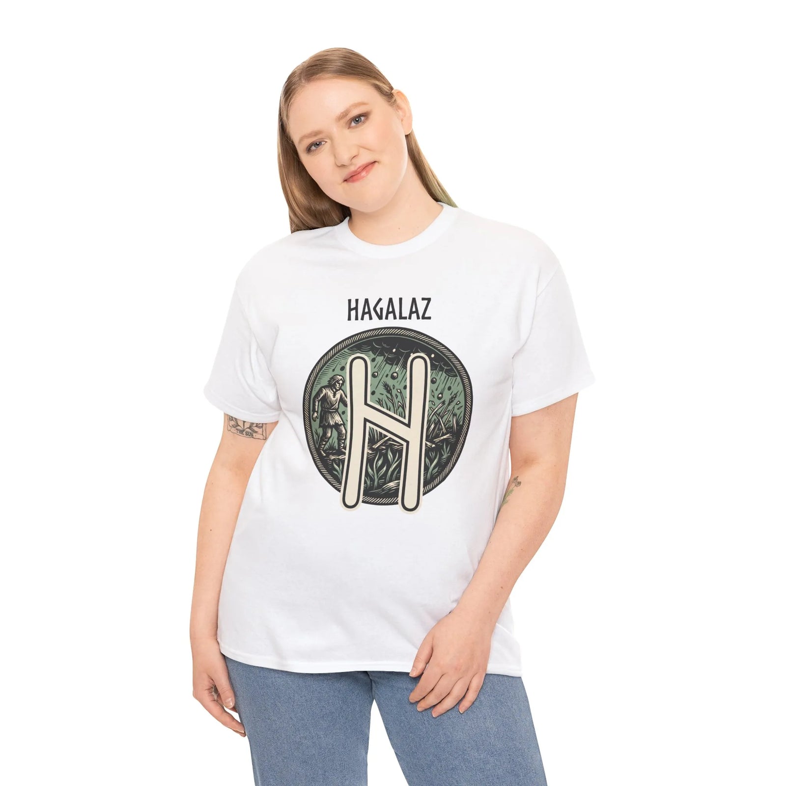 Hagalaz Rune Nordic Graphic T-Shirt - Heavy Cotton Classic Fit Tee - Unisex White