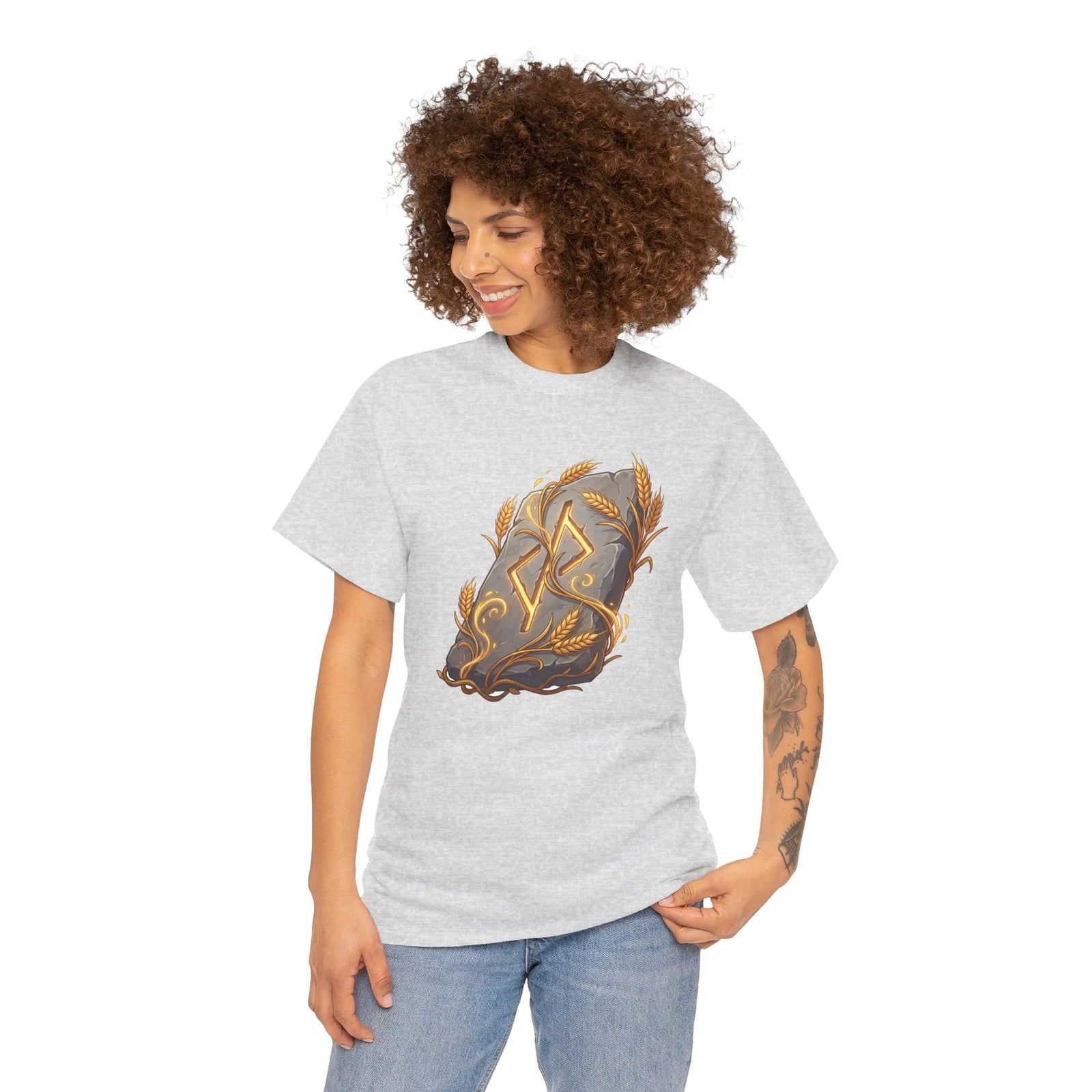 Jera Rune Harvest Stone T-Shirt - Heavy Cotton Classic Fit Tee - Unisex White