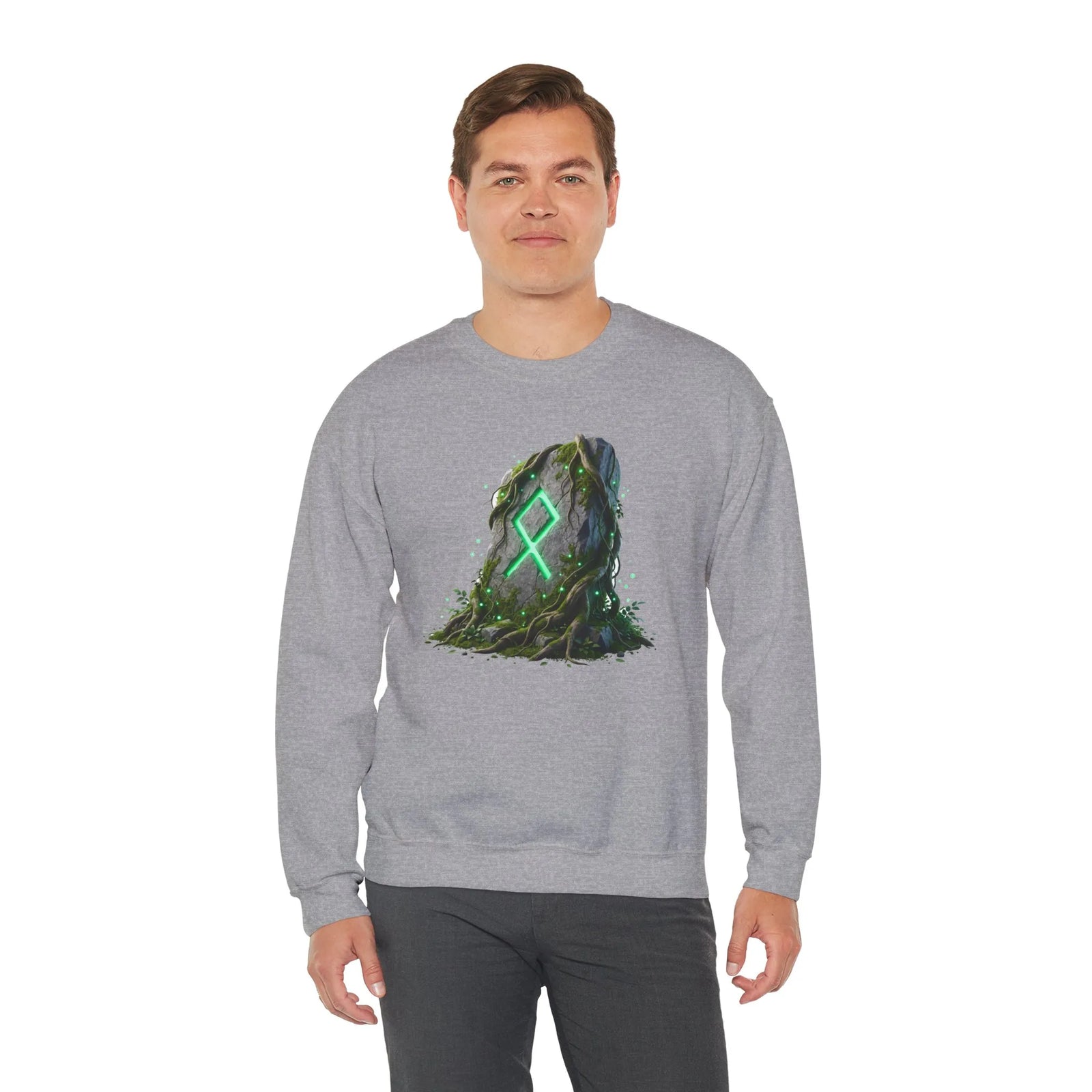 Othala Rune Ancient Stone Sweatshirt - Heavy Blend Cotton Polyester Crewneck - Unisex White
