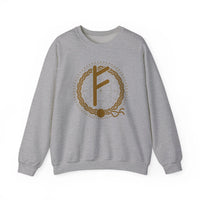 Fehu Rune Wealth Symbol Sweatshirt - Heavy Blend Fleece Crewneck - Unisex White
