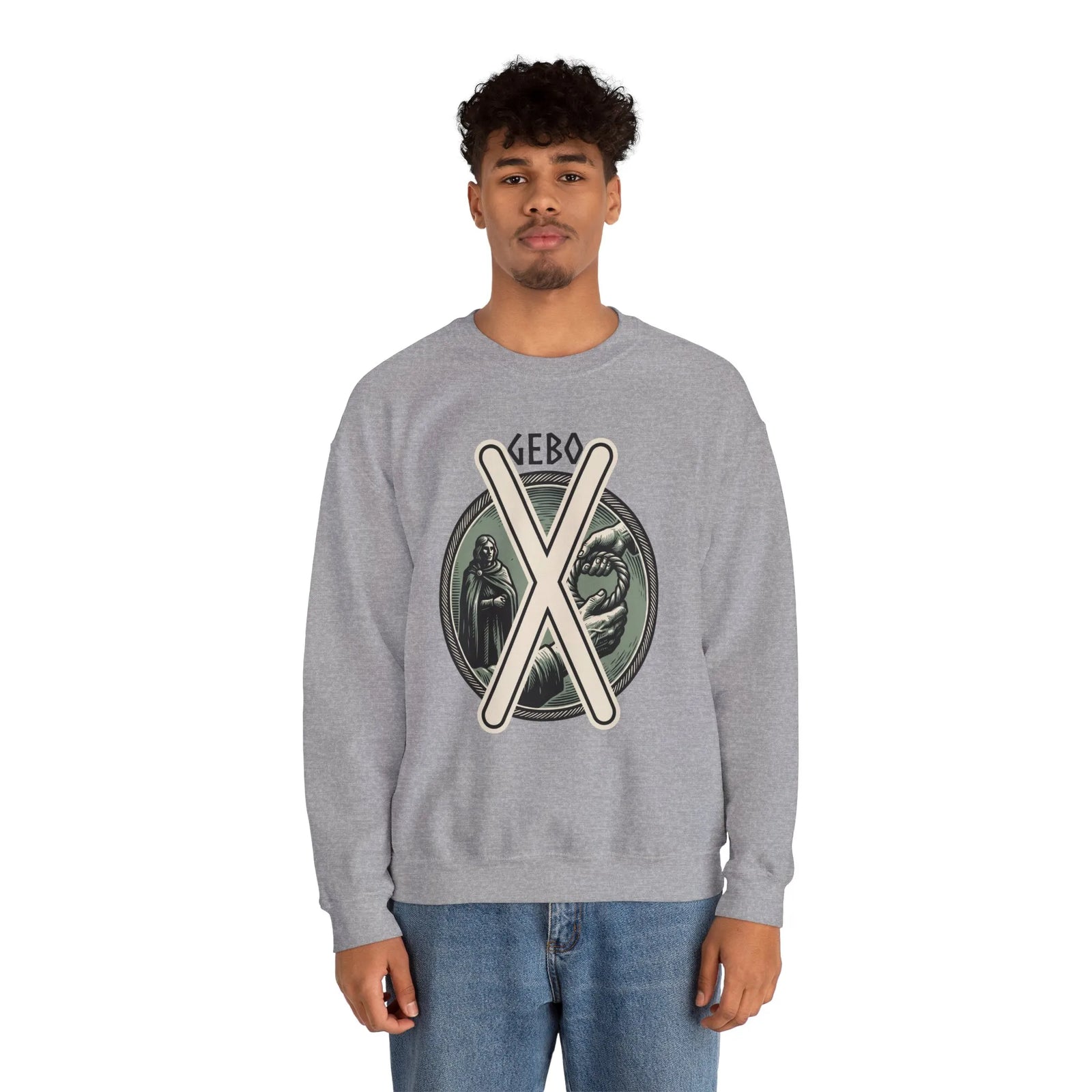 Gebo Rune Gift Cycle Graphic Sweatshirt - Heavyweight Cotton Blend Crewneck - Unisex White