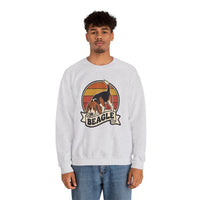 Beagle Retro 70s Sunset Graphic Sweatshirt - Heavy Blend Cotton Polyester Crewneck - Unisex White