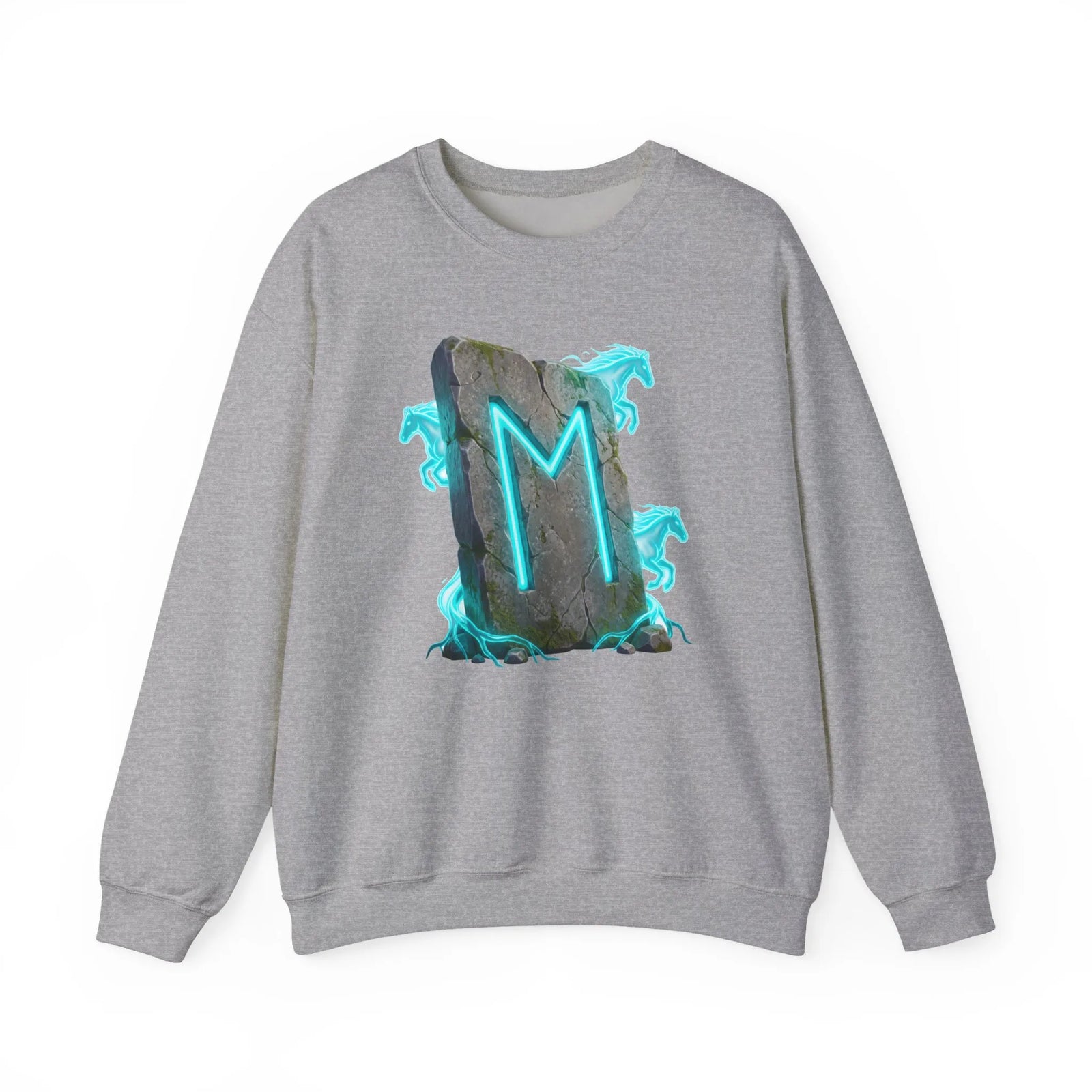 Ehwaz Rune Spirit Horse Sweatshirt - Heavy Blend Classic Fit Crewneck - Unisex White
