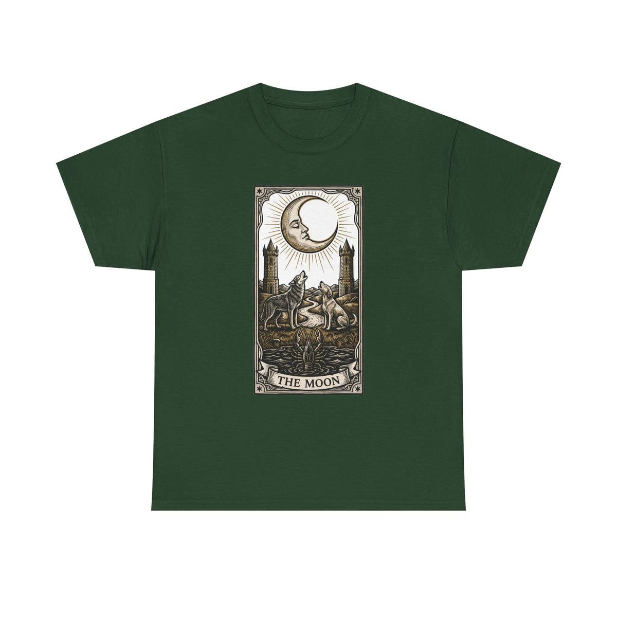 Moonlight Wolves Tarot Graphic T-Shirt - Heavy Cotton Classic Fit Crewneck - Unisex White