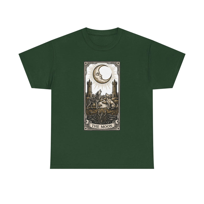 Moonlight Wolves Tarot Graphic T-Shirt - Heavy Cotton Classic Fit Crewneck - Unisex White