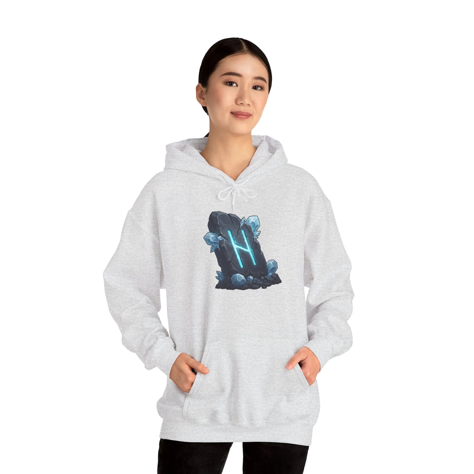 Hagalaz Rune Stone Graphic Hoodie - Heavy Blend Fleece Pullover - Unisex White