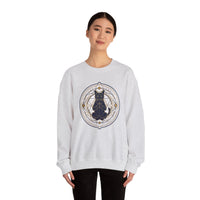Sacred Geometry Meditating Cat Sweatshirt - Classic Fit Fleece Crewneck - Unisex White