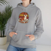 Shiba Inu Retro 70s Sunset Graphic Hoodie - Medium-Heavy Cotton Blend Fleece - Unisex White