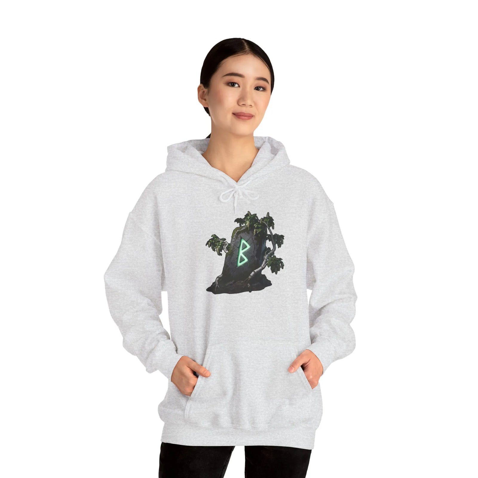 Berkana Birch Rune Graphic Hoodie - Soft Cotton-Poly Blend Pullover - Unisex White