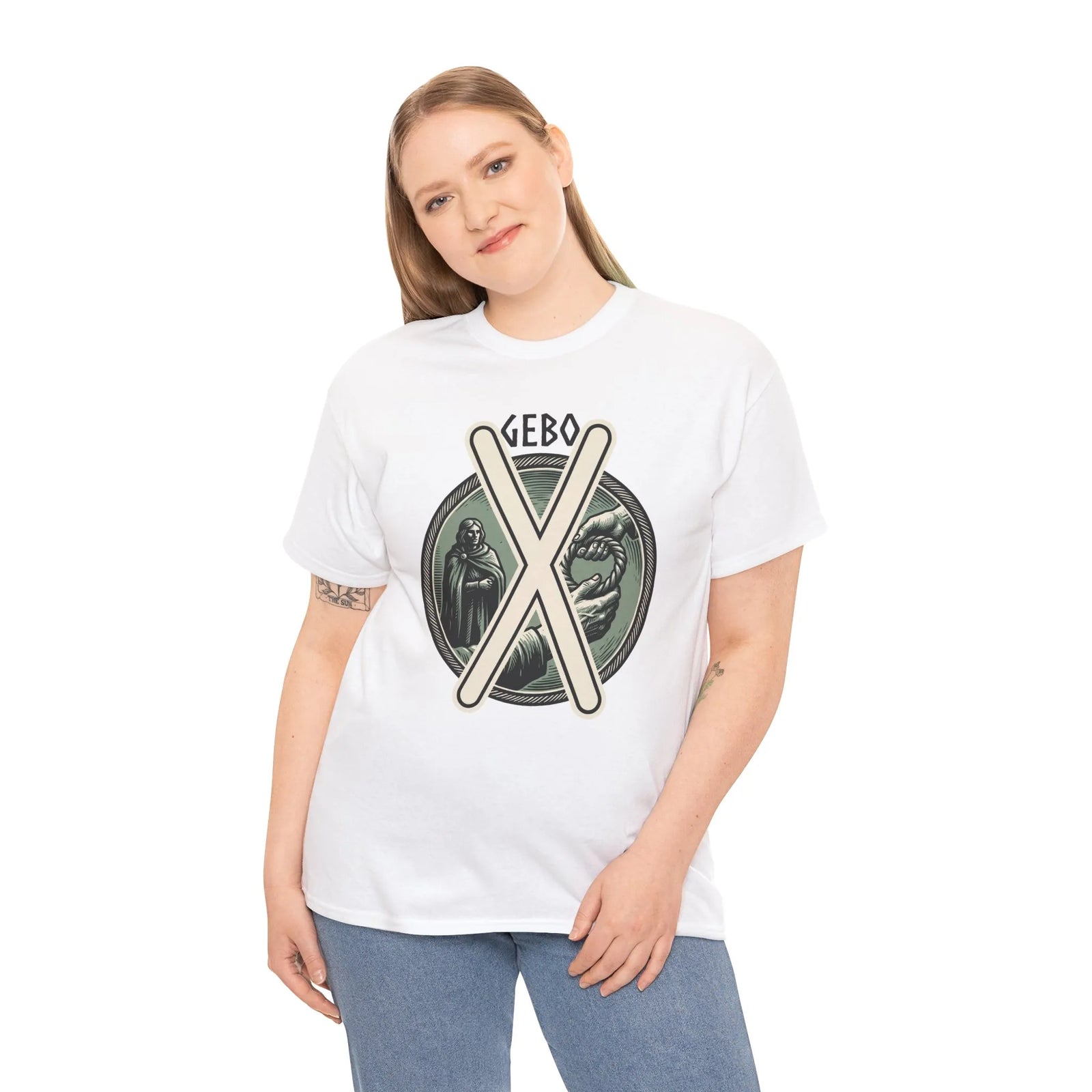 Gebo Rune Nordic Symbol Graphic T-Shirt - Heavy Cotton Classic Fit Tee - Unisex White