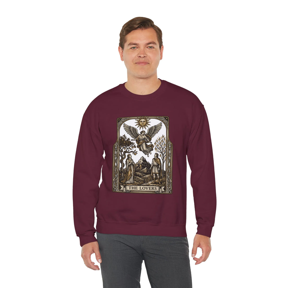 The Lovers Tarot Card Sweatshirt - Heavy Blend Fleece Crewneck - Unisex White