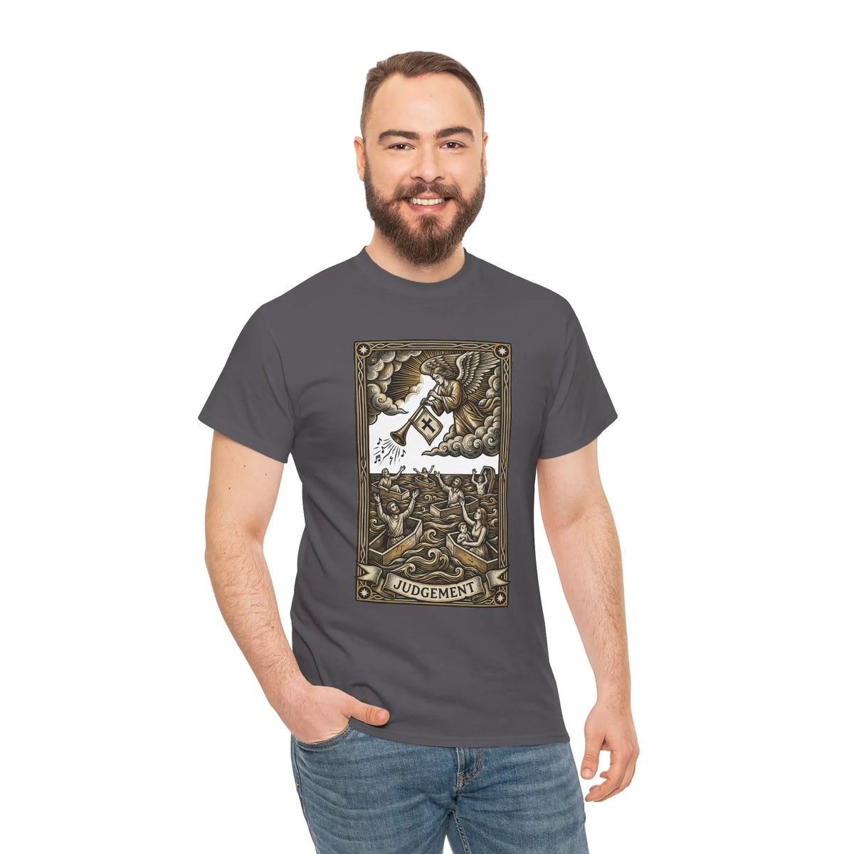 Judgement Angel Graphic T-Shirt - Heavy Cotton Classic Fit Tee - Unisex White