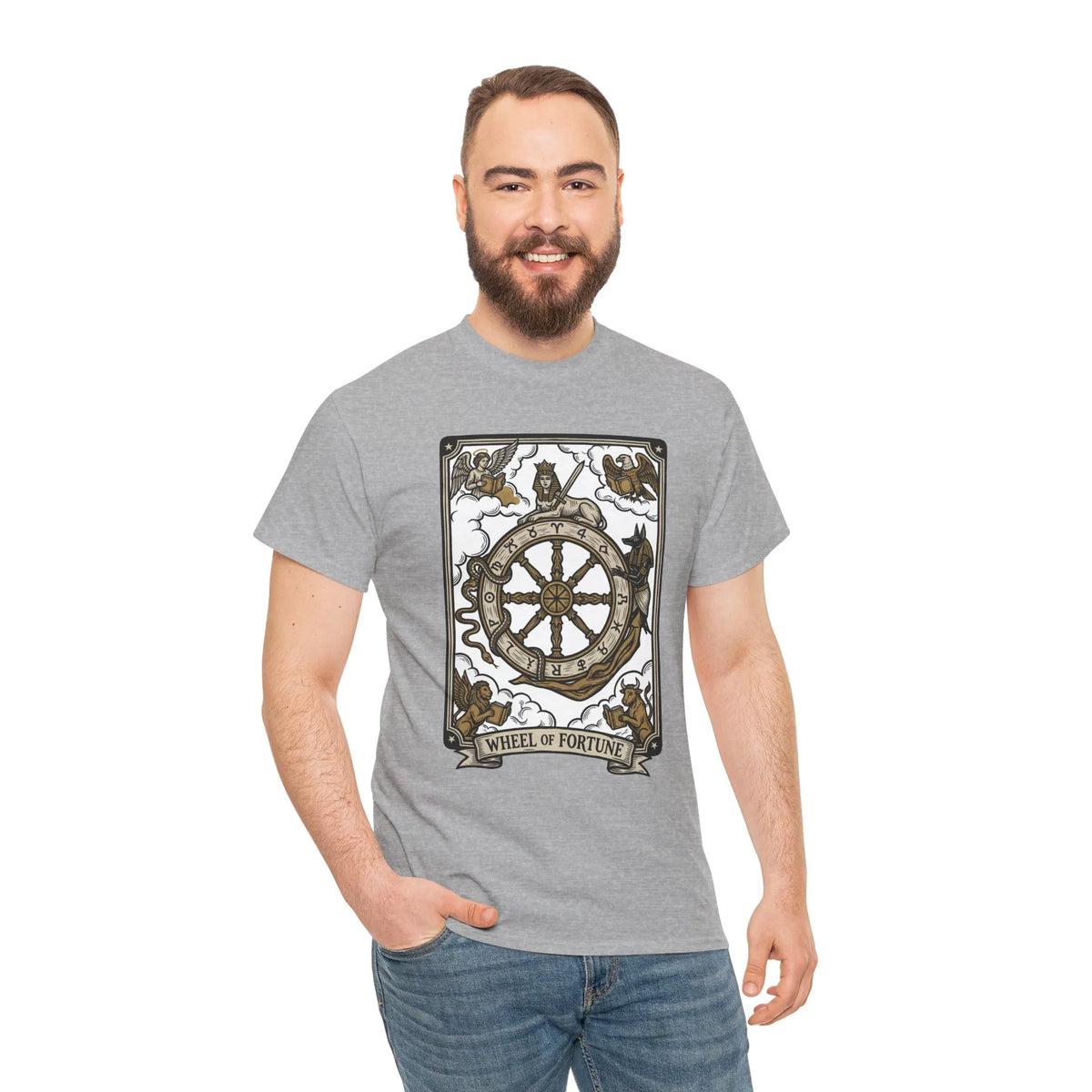 Wheel of Fortune Tarot Graphic T-Shirt - Heavyweight Cotton Classic Fit - Unisex White