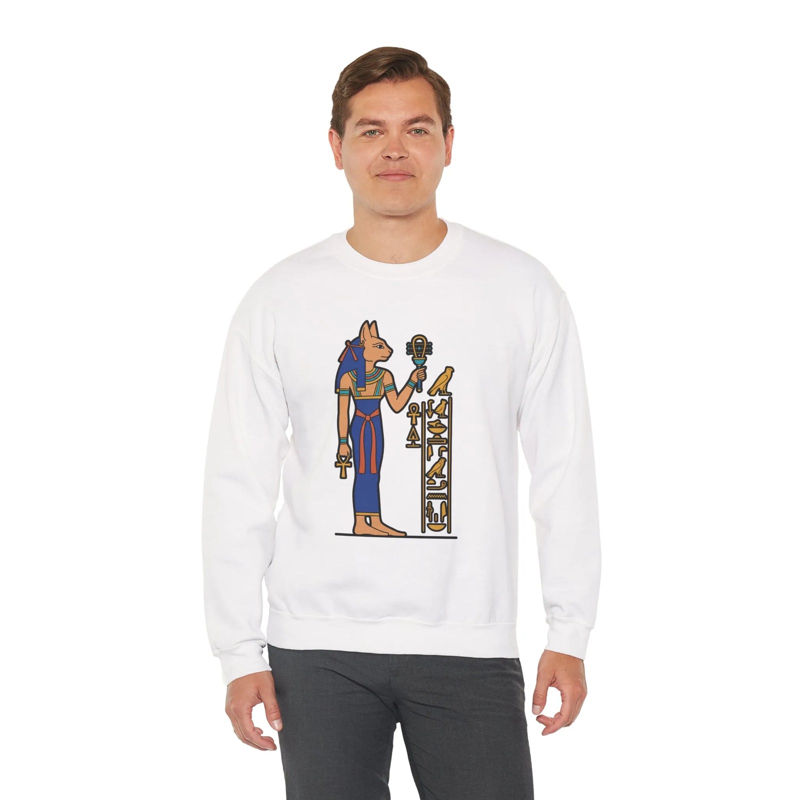 Bastet Sphynx Egyptian Cat Sweatshirt - Heavy Blend Fleece Crewneck - Unisex Ash Gray