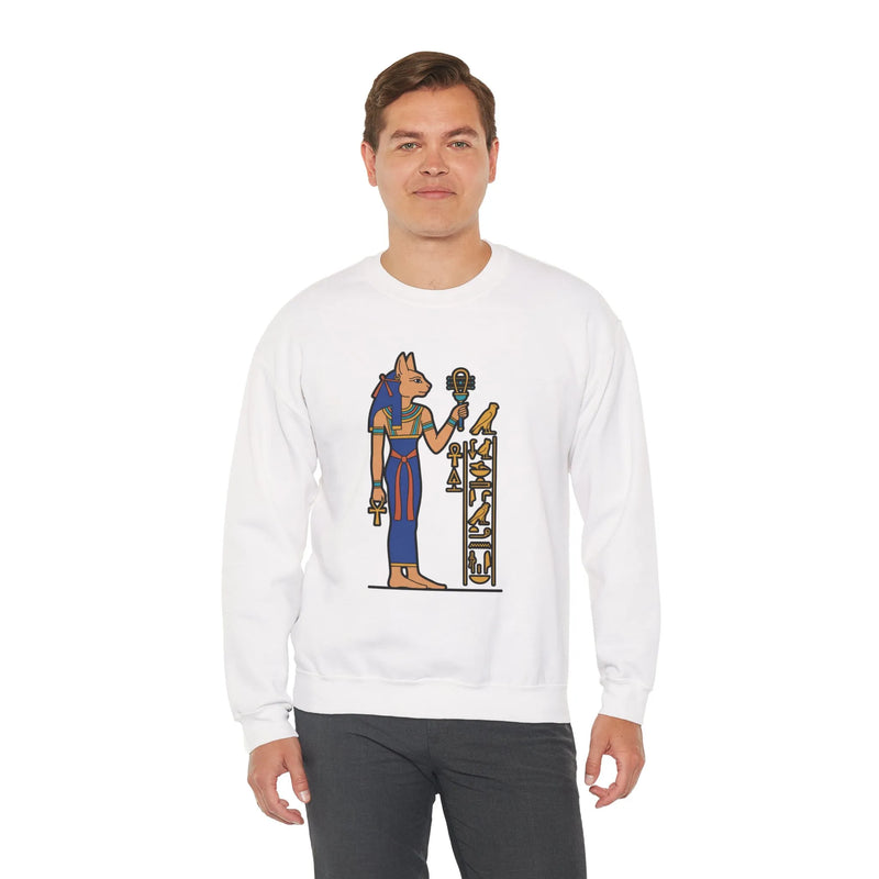 Bastet Sphynx Egyptian Cat Sweatshirt - Heavy Blend Fleece Crewneck - Unisex Ash Gray