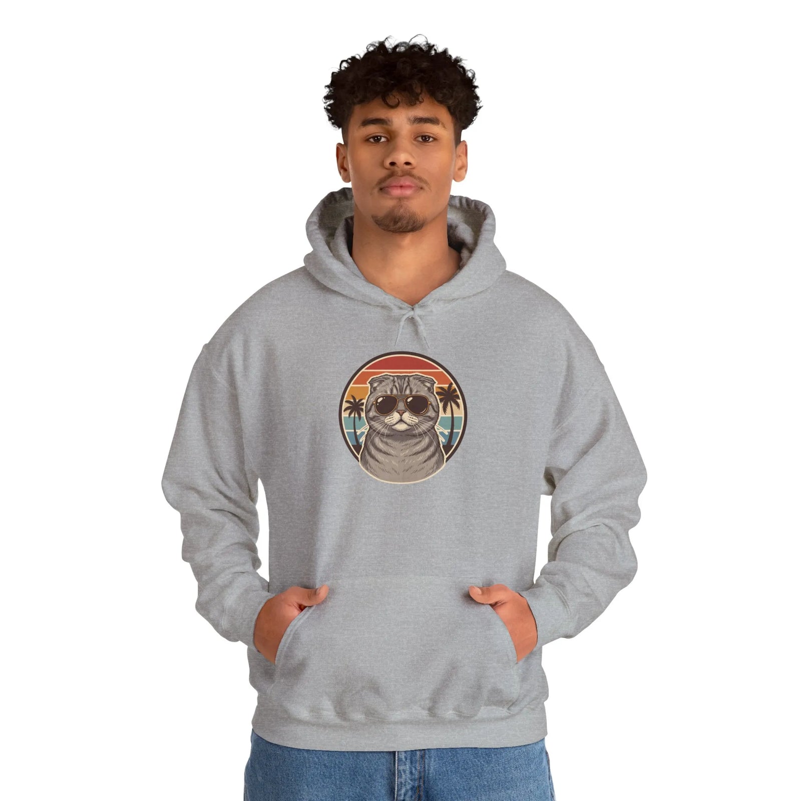 Scottish Fold Cool Cat Aviator Hoodie - Heavy Blend Cotton Poly Fleece - Unisex White