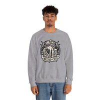 Skull Throne Heavy Metal Cats Sweatshirt - Heavy Blend Fleece Crewneck - Unisex White